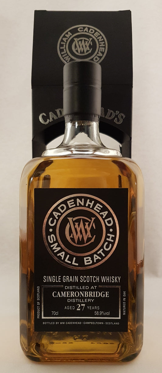 Fles Cameronbridge 1989 27 Year Old Single Grain Scotch Whisky – Cadenhead, 58.9%, bourbon hogshead, gelimiteerde editie 210 flessen.