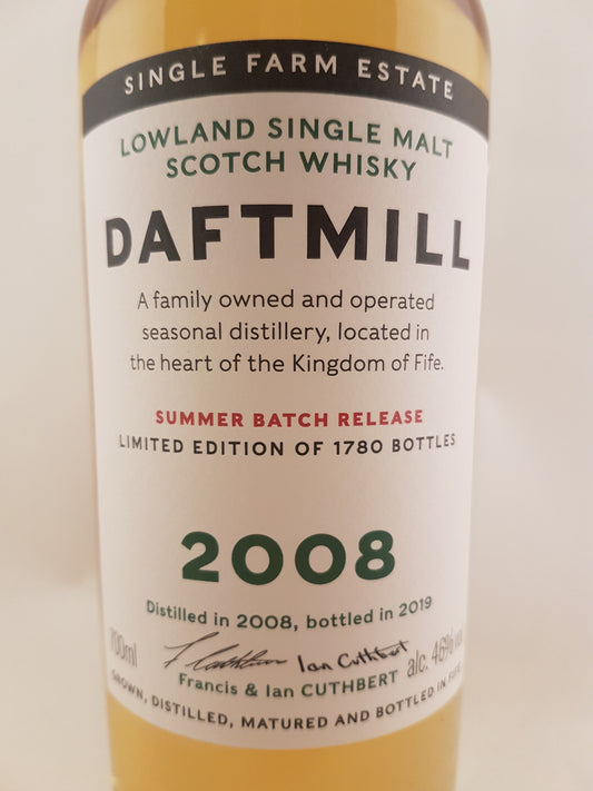 Fles Daftmill 2008 Summer Batch Lowlands Single Malt Scotch Whisky – 46% vol, 70 cl.
