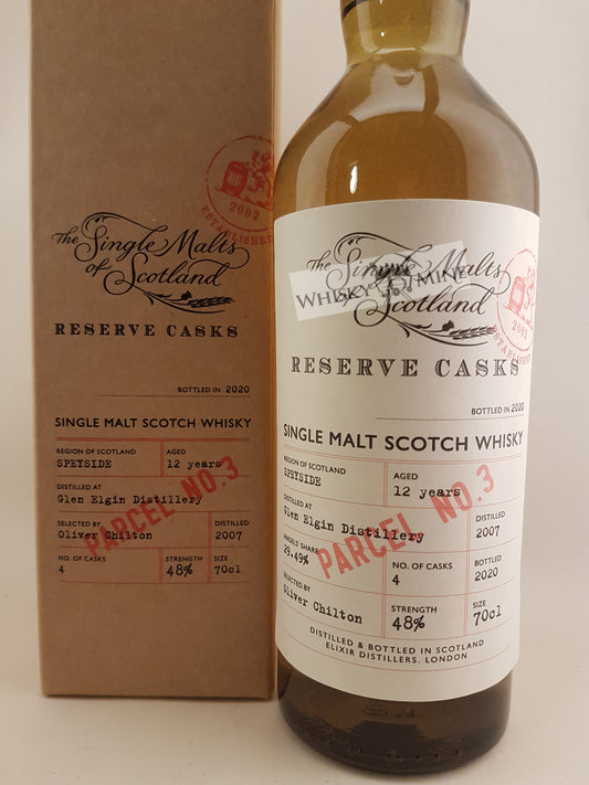Fles Glen Elgin 2007 12 Year Old Reserve Cask Parcel No.3 Speyside Single Malt Whisky – 48% vol, 70 cl.