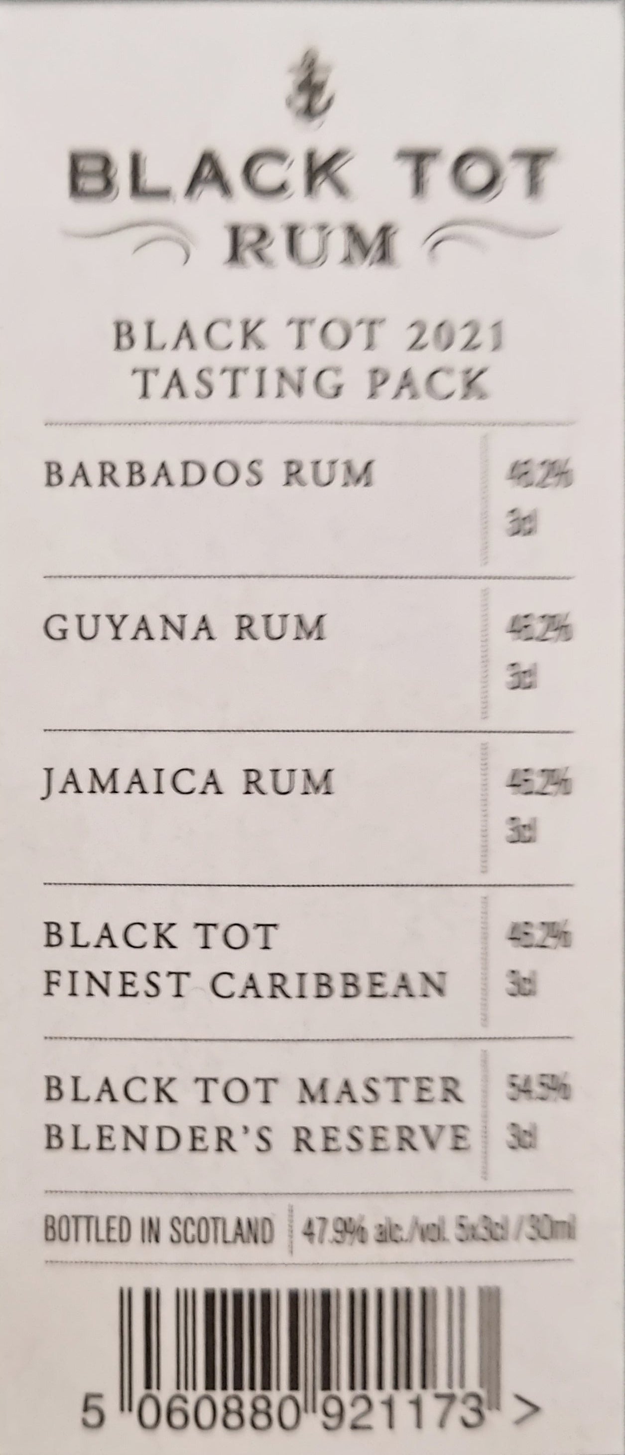 Black Tot tasting 2021 tasting pack 47.86% 5x3cl